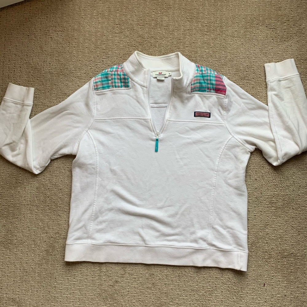 White Vineyard Vines Shep Shirt with plaid detail